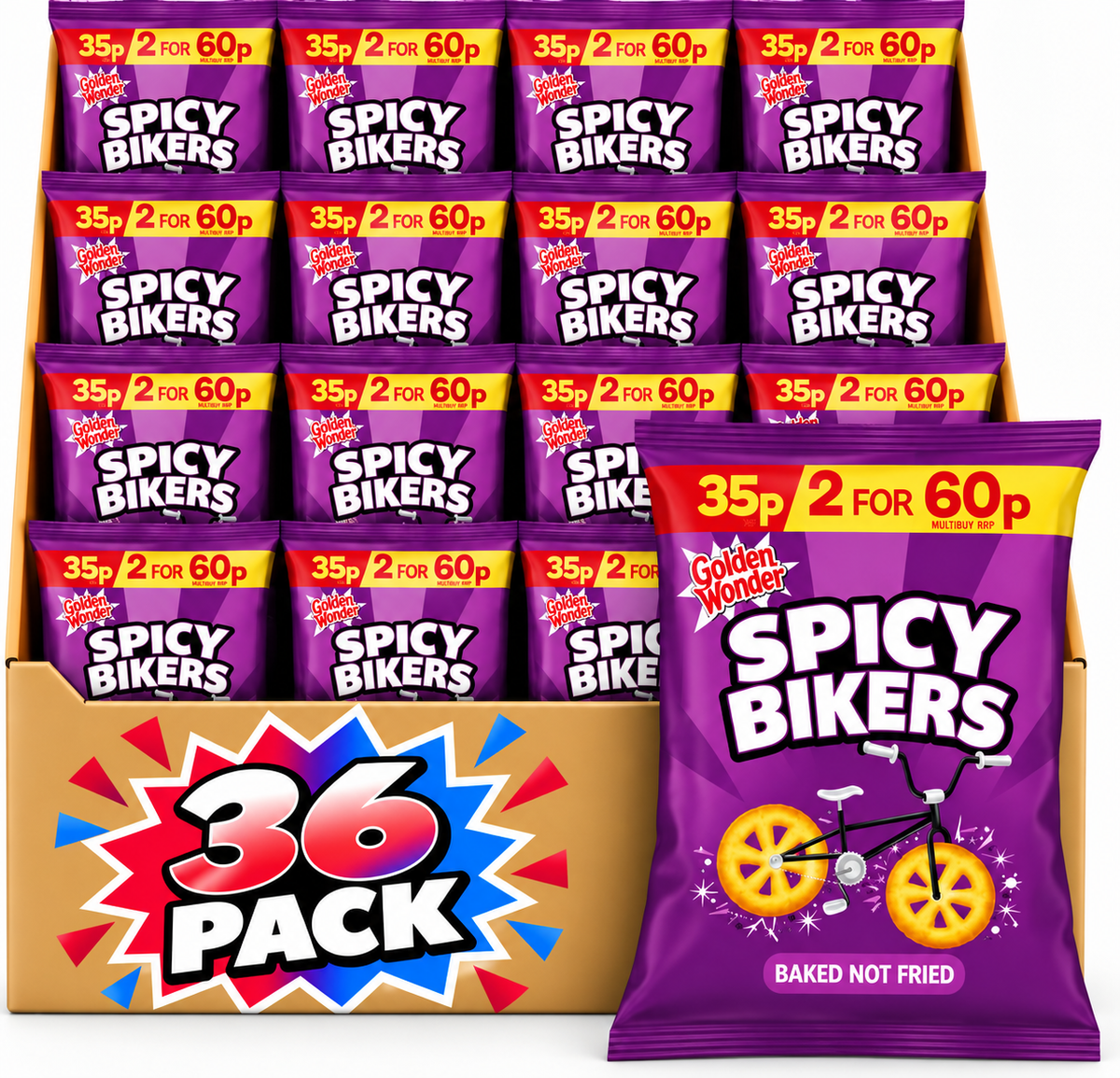Golden Wonder Spicy Bikers Spicy Flavour Corn Snacks 22g 36 Pack