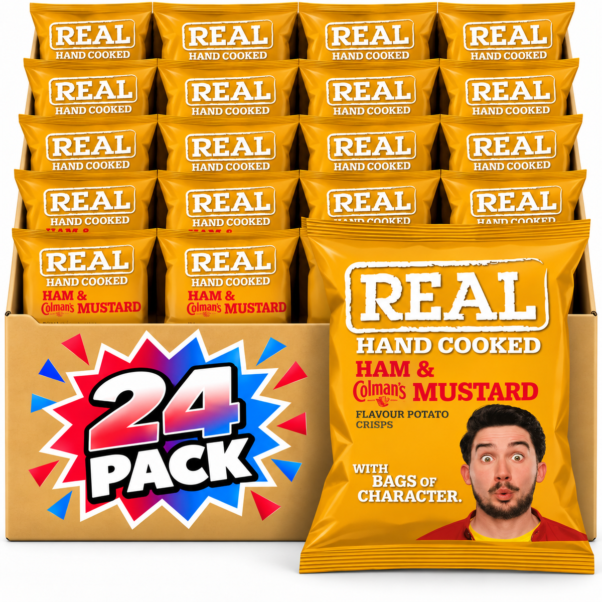 Real Hand Cooked Ham & Colemans Mustard Flavour 35g 24 Pack