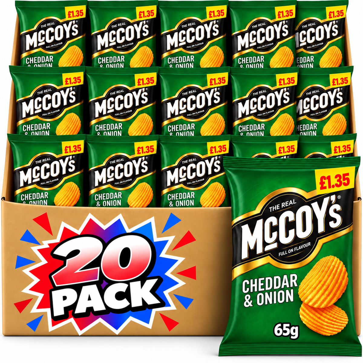 McCoy's Cheddar & Onion Sharing Crisps 65g £1.35 20 Pack