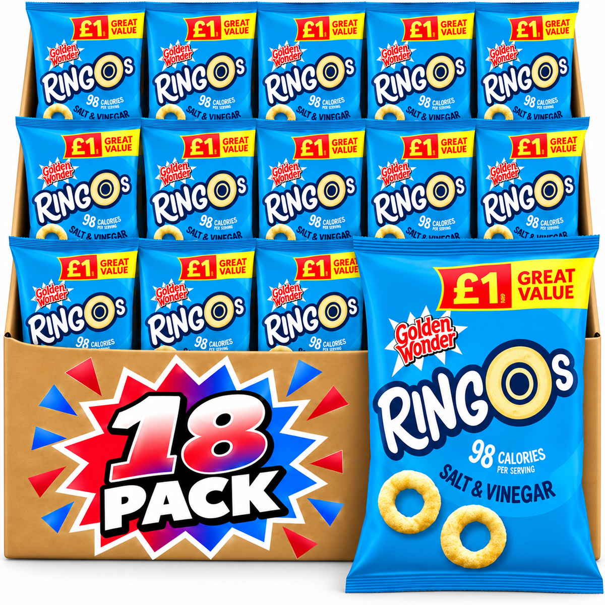 Golden Wonder Ringos Salt & Vinegar Crisps 40g 18 Pack