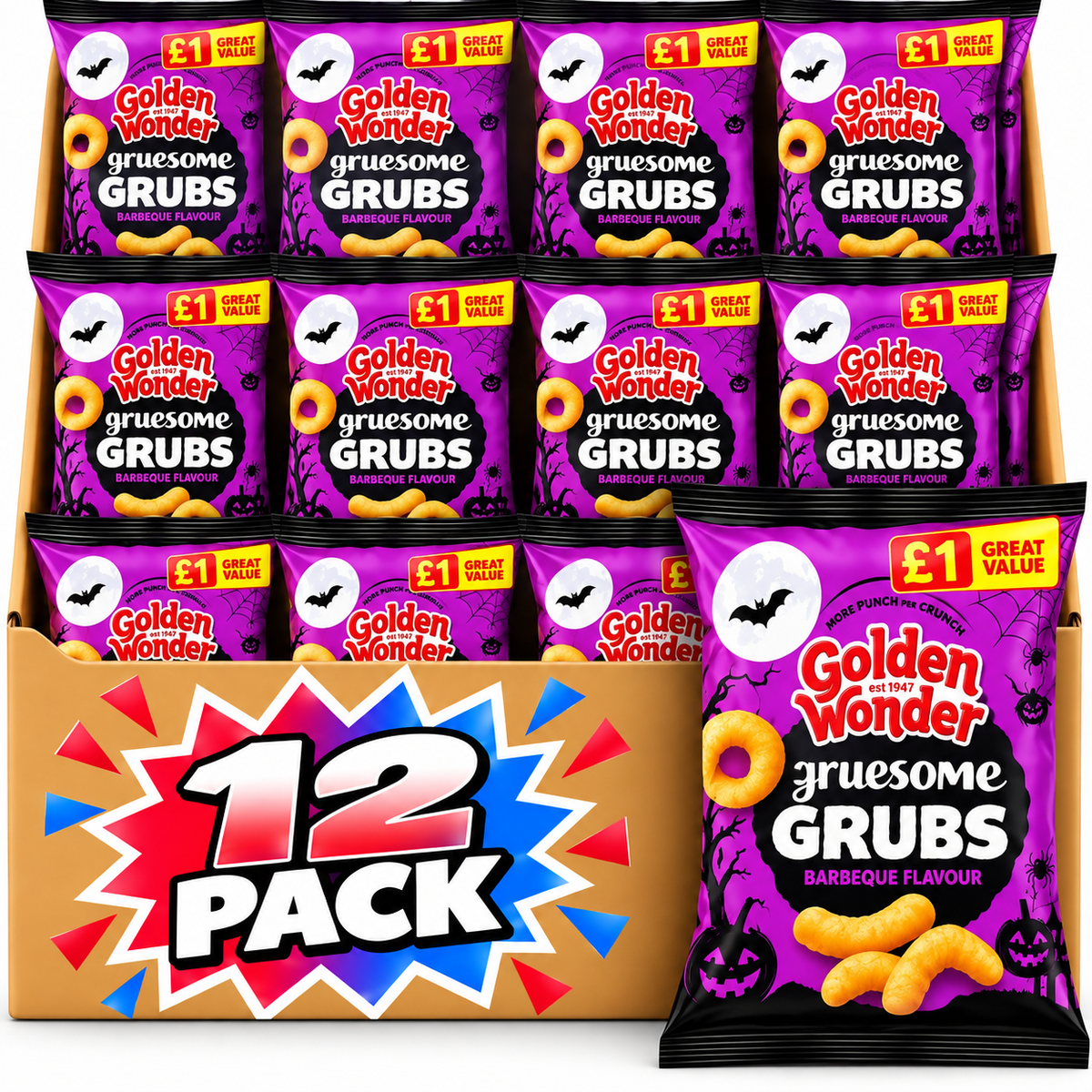 Golden Wonder Limited Edition Gruesome Grubs BBQ Flavour 100g – 12 Pack
