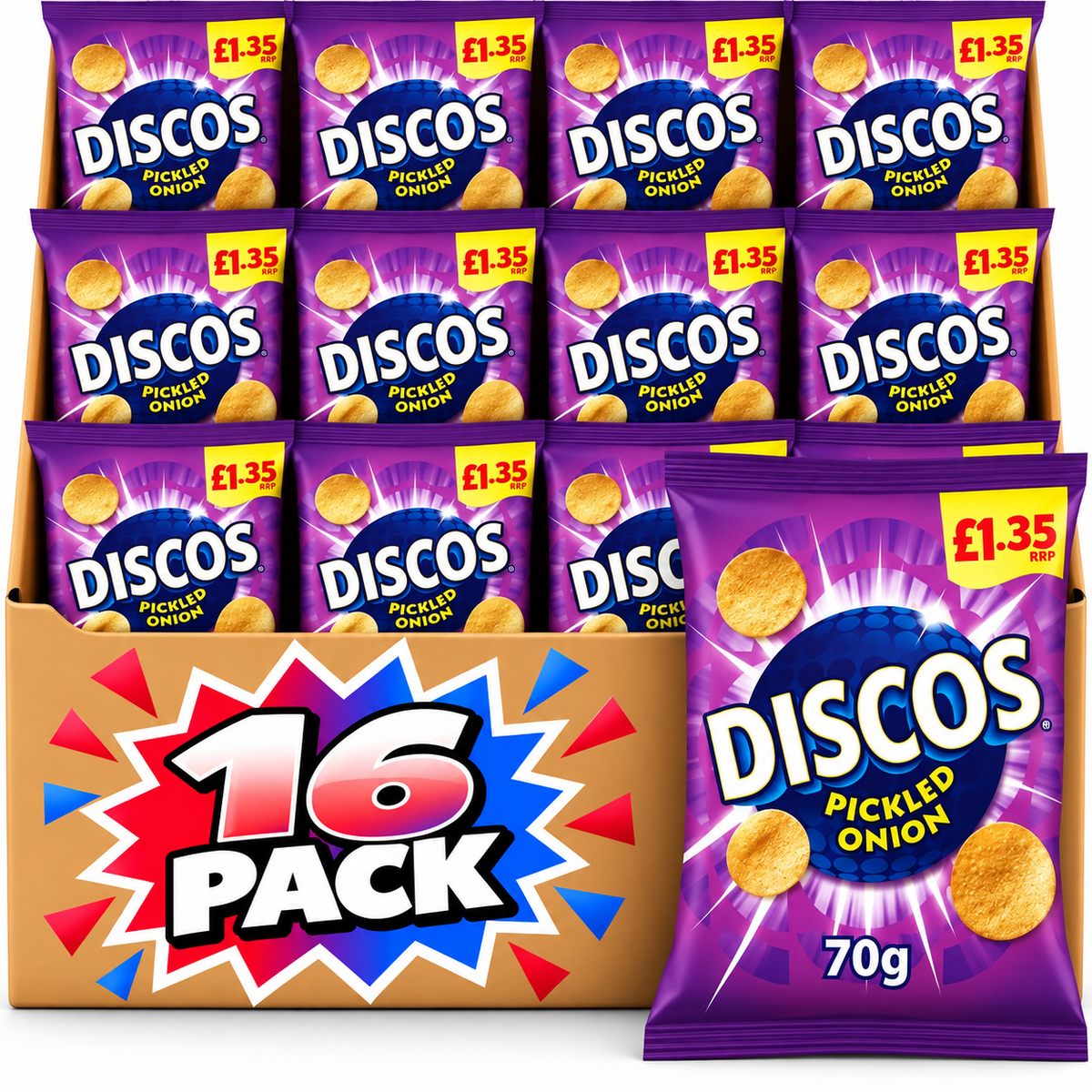 Discos Pickled Onion Crisps 70g £1.35 PMP – 16 Pack
