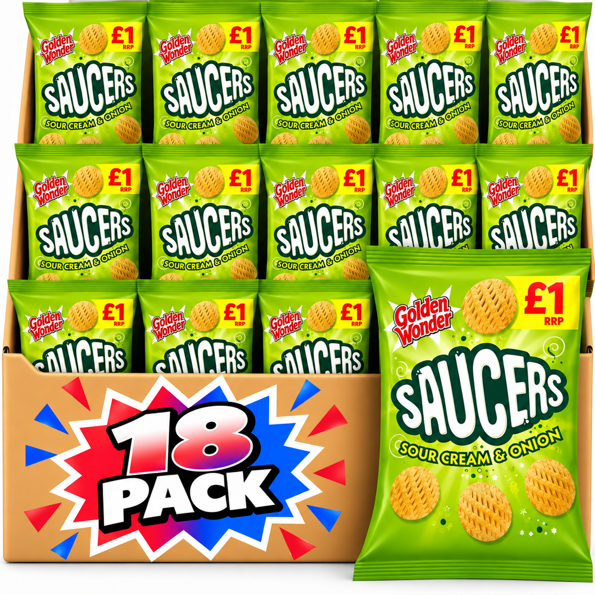 Golden Wonder Saucers Sour Cream & Onion Flavour Snacks 40g 18 Pack