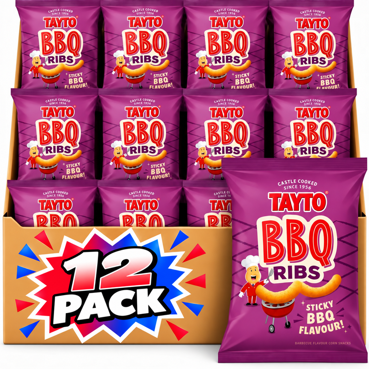 SPECIAL Tayto Sticky BBQ Ribs Flavour Corn Snacks 65g BBE 5 DEC 2026 12 Pack