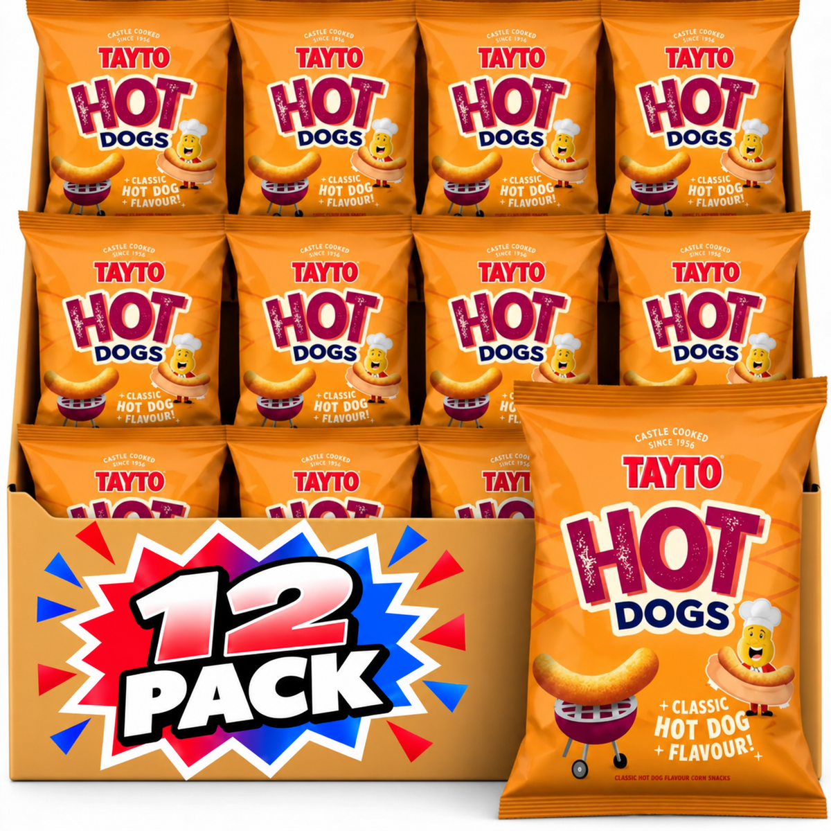 SPECIAL Tayto Classic Hot Dog Flavour Corn Snacks 65g BBE 28 NOV 2026 12 Pack