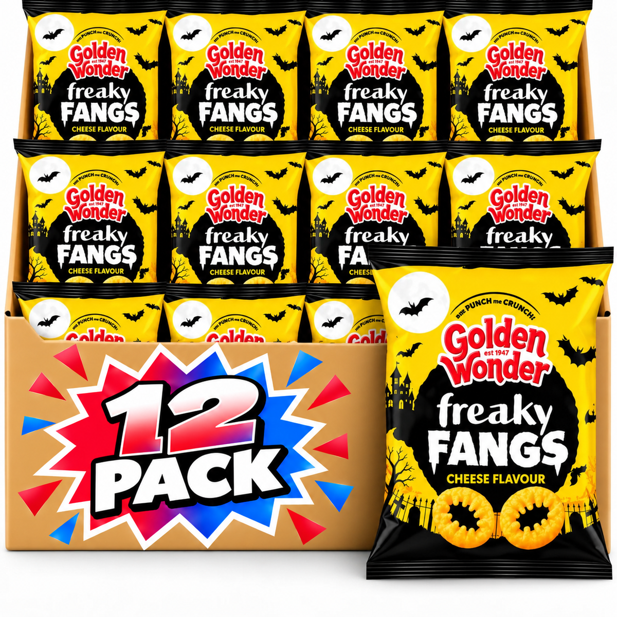 Golden Wonder Limited Edition Freaky Fangs Cheese Flavour 100g – 12 Pack