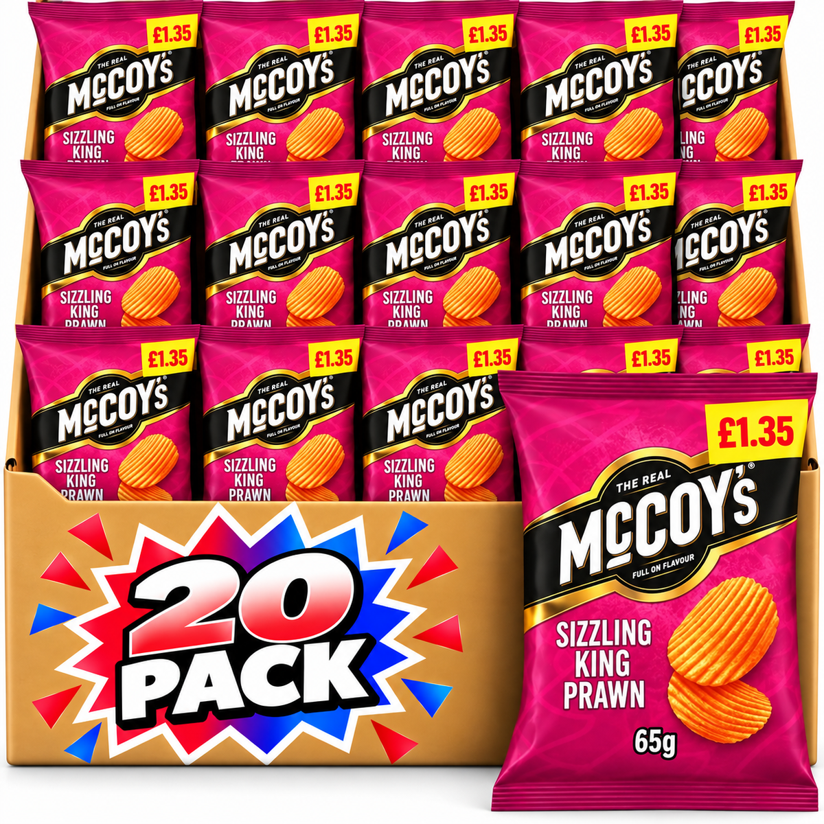 McCoy's Sizzling King Prawn Sharing Crisps 65g £1.35 20 Pack