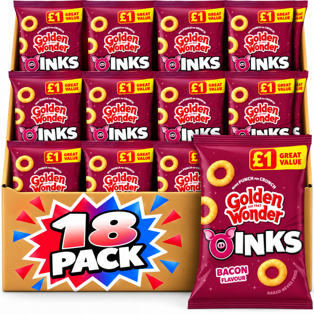 Golden Wonder Awesome Oinks Bacon Flavour Corn Snacks 46g 18 Pack