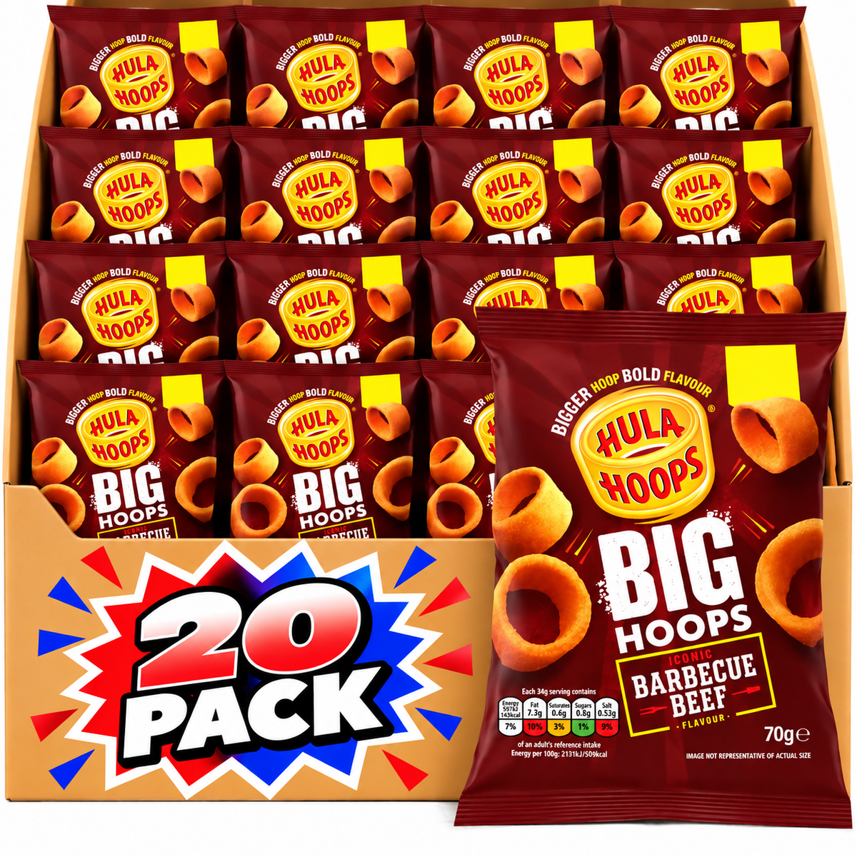 Hula Hoops Big Hoops BBQ Beef Crisps 70g – 20 Pack