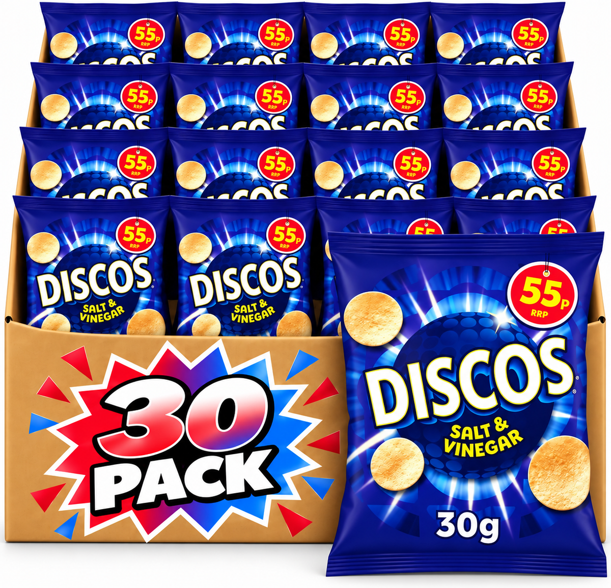 Discos Salt & Vinegar Crisps 30g – 30 Pack