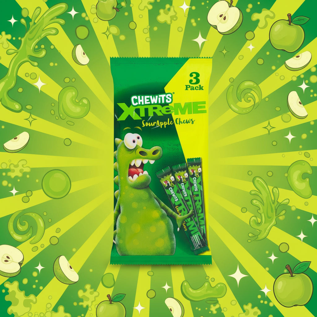 Chewits Xtreme Sour Apple Chews Multipack Of 3 102g BBE AUG