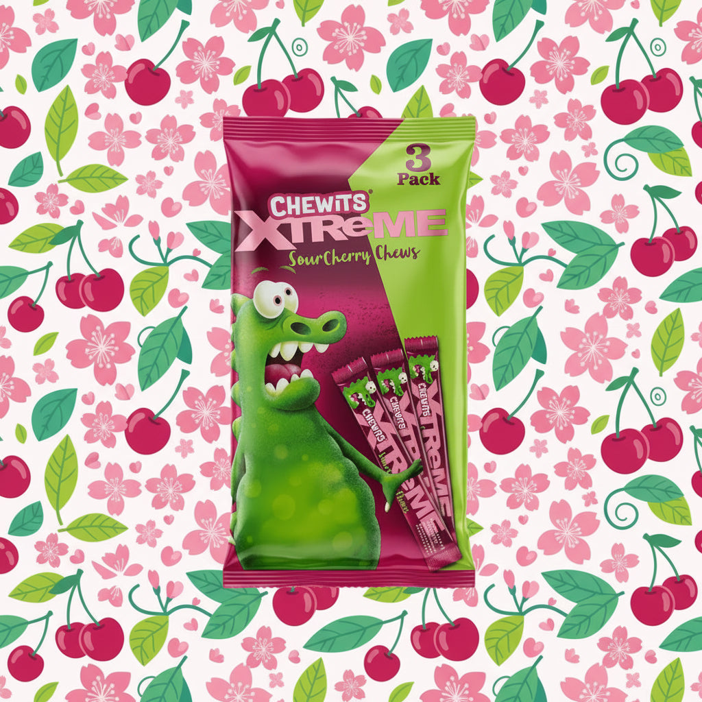 Chewits Xtreme Sour Cherry Chews Multipack Of 3 102g BBE OCT 2026