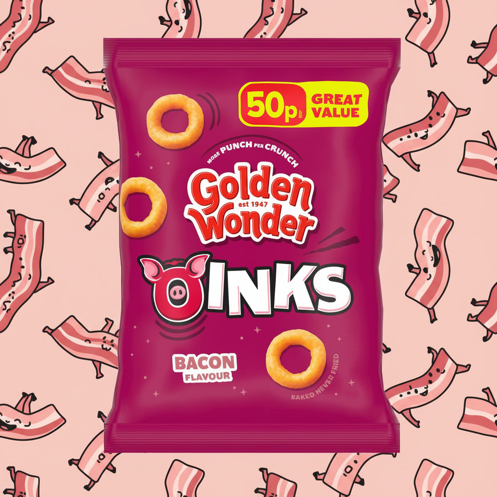 Golden Wonder Awesome Oinks Bacon Flavour Corn Snacks 27g Single Packet