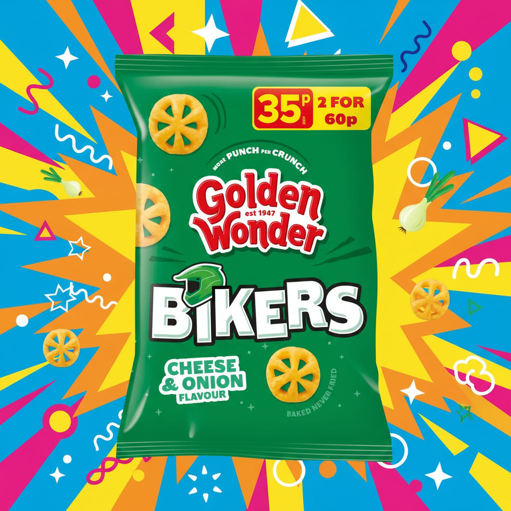 Golden Wonder Cheese & Onion Flavour Bikers Maize Snacks 22g 36 Pack