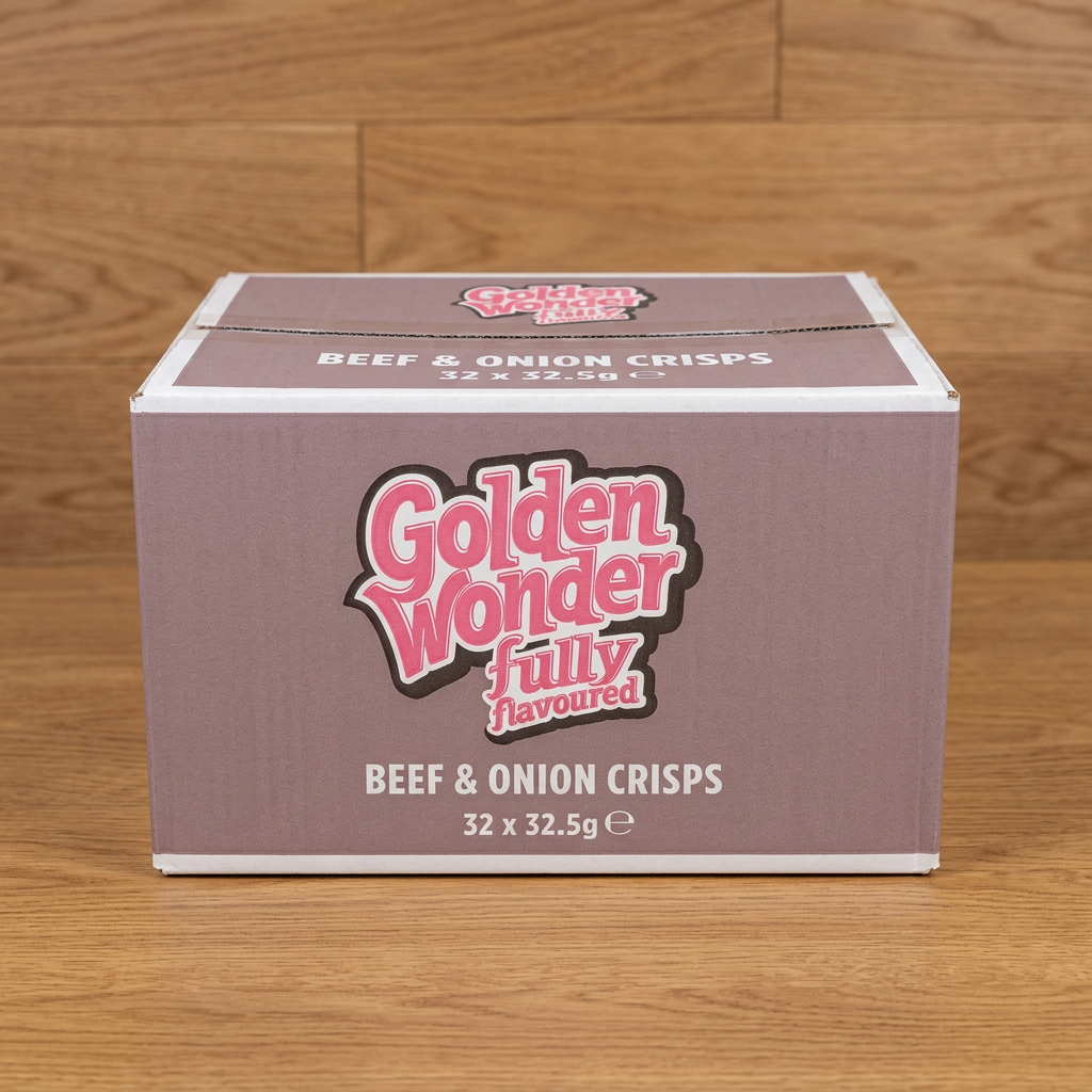 Golden Wonder Fully Flavoured Beef & Onion Crisps – 32.5g (Full Box of 32)