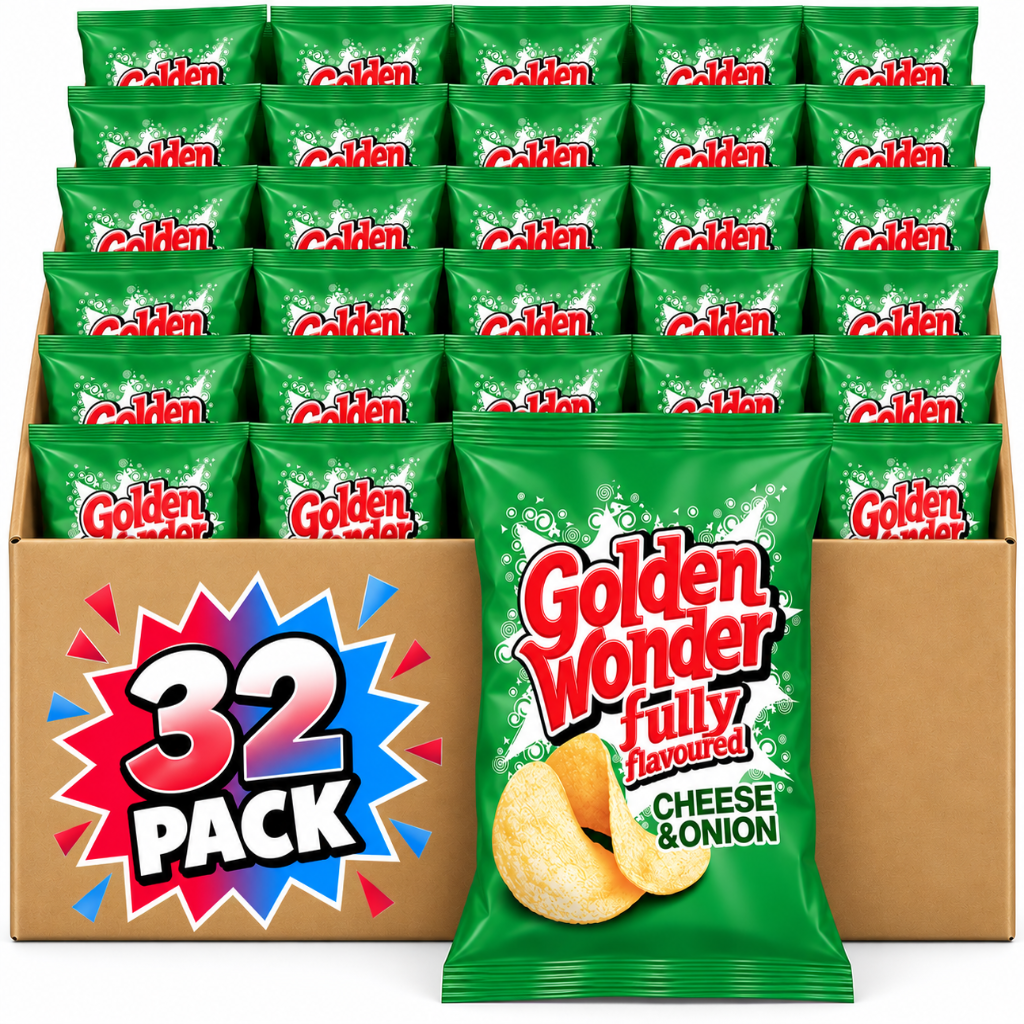 Golden Wonder Fully Flavoured Cheese & Onion Crisps 32.5g 32 Pack
