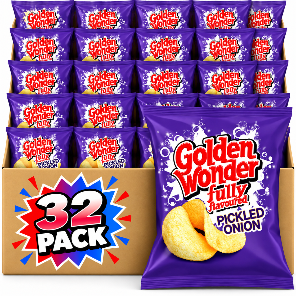 Golden Wonder Fully Flavoured Pickled Onion Crisps 32.5g 32 Pack