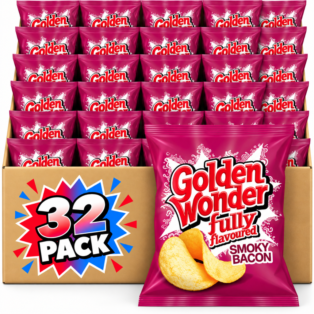 Golden Wonder Fully Flavoured Smoky Bacon Crisps 32.5g 32 Pack