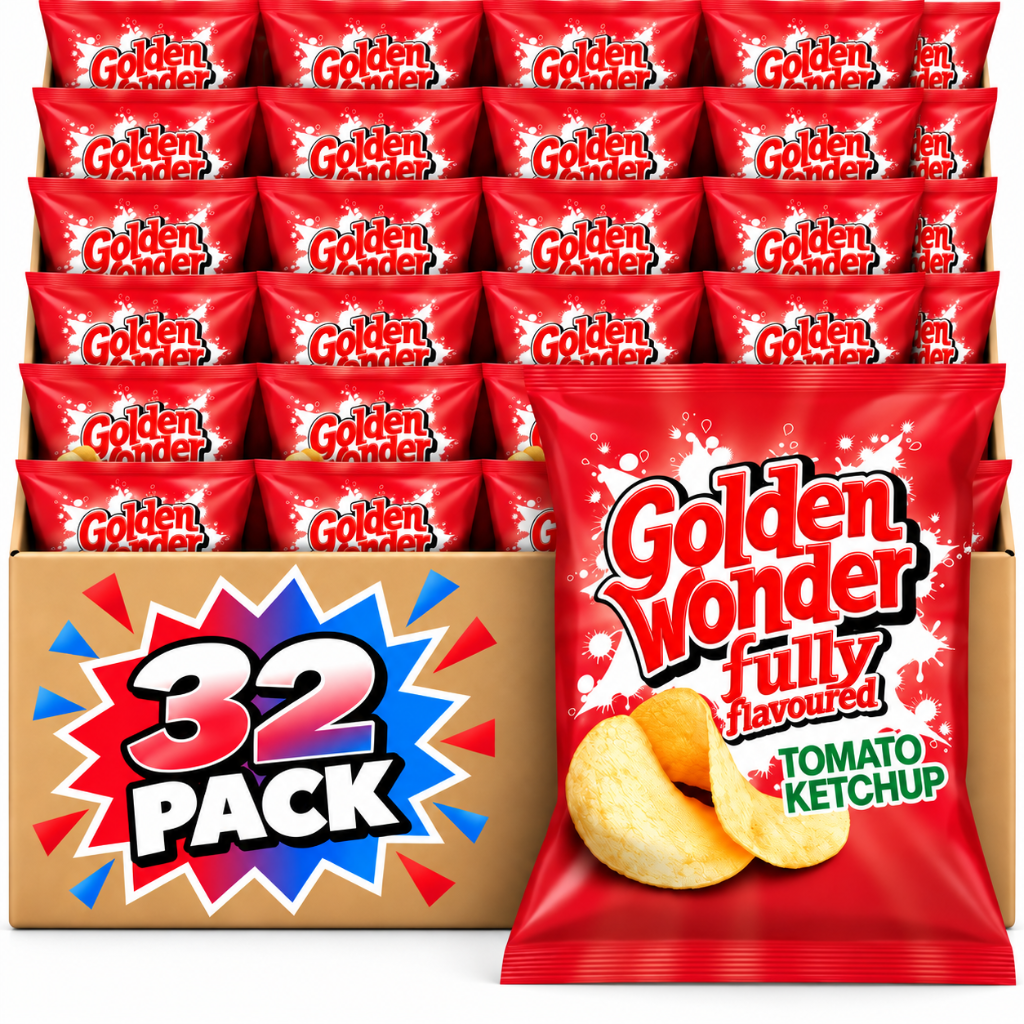 Golden Wonder Fully Flavoured Tomato Ketchup Crisps 32.5g 32 Pack