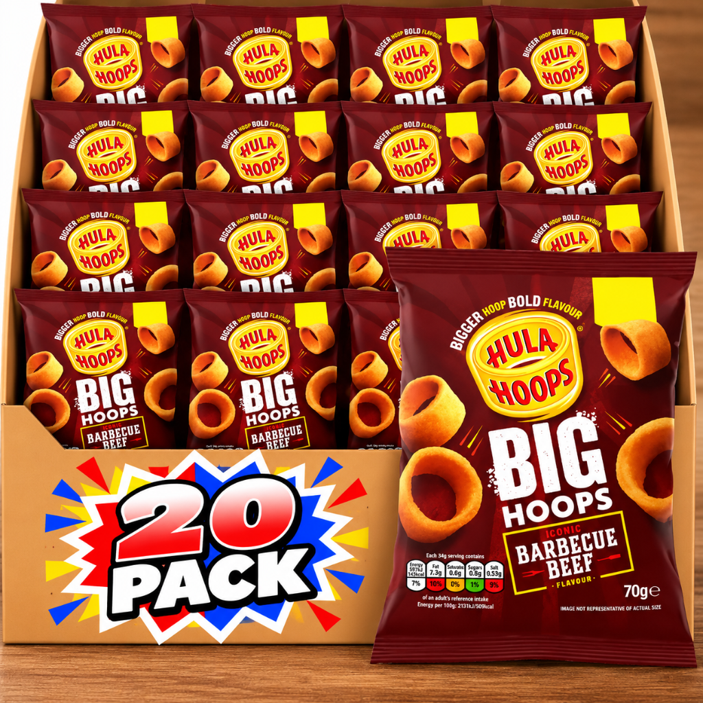 
Hula Hoops Big Hoops BBQ Beef Crisps 70g – 20 Pack
