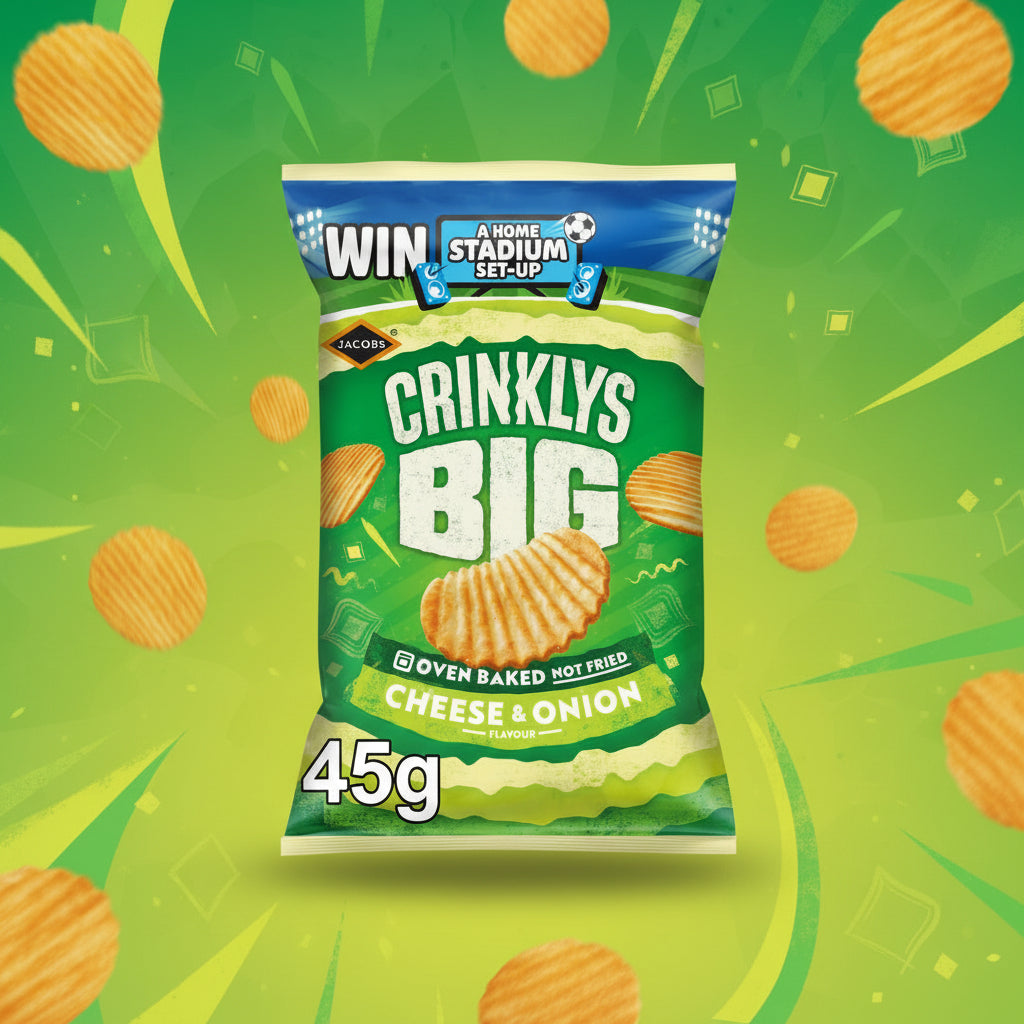 Jacobs Baked Crinklys Big Cheese & Onion Flavour 45g Full Box (30 Pack)