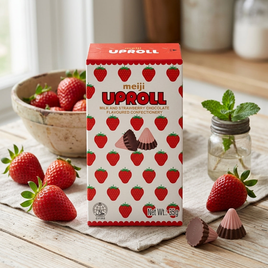 Meiji Uproll Milk Chocolate and Strawberry Box 35g
