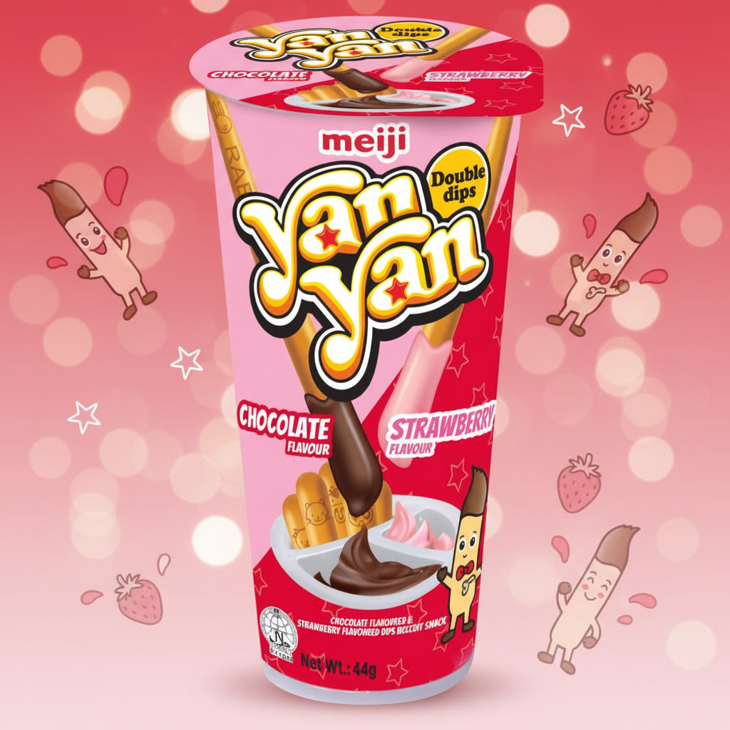 Meiji Yan Yan Chocolate and Strawberry Double Dips 44g