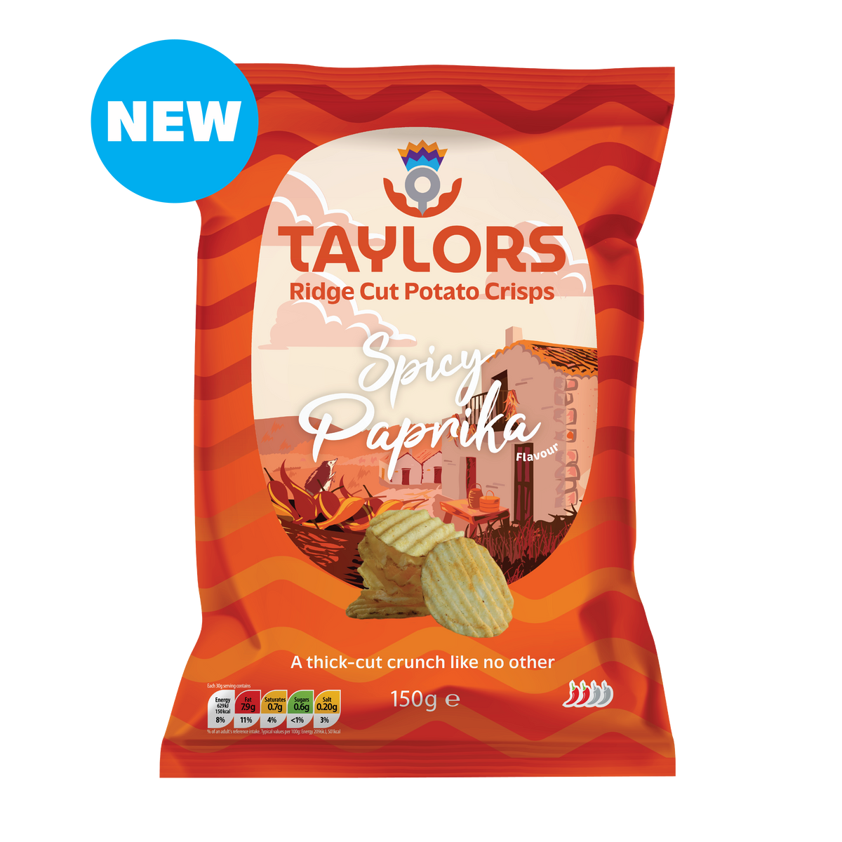 Taylors Spicy Paprika Flavour Ridge Cut Potato Crisps 150g Share Bag