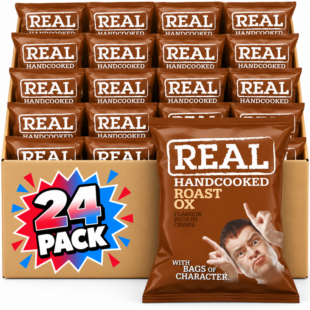 Real Hand Cooked Crisps Roast Ox Flavour – 35g  24 Pack | Rich & Savoury Snack