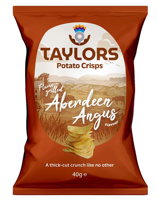Taylors of Scotland Flame Grilled Aberdeen Angus Flavour Crisps 40g Full Box Of 24