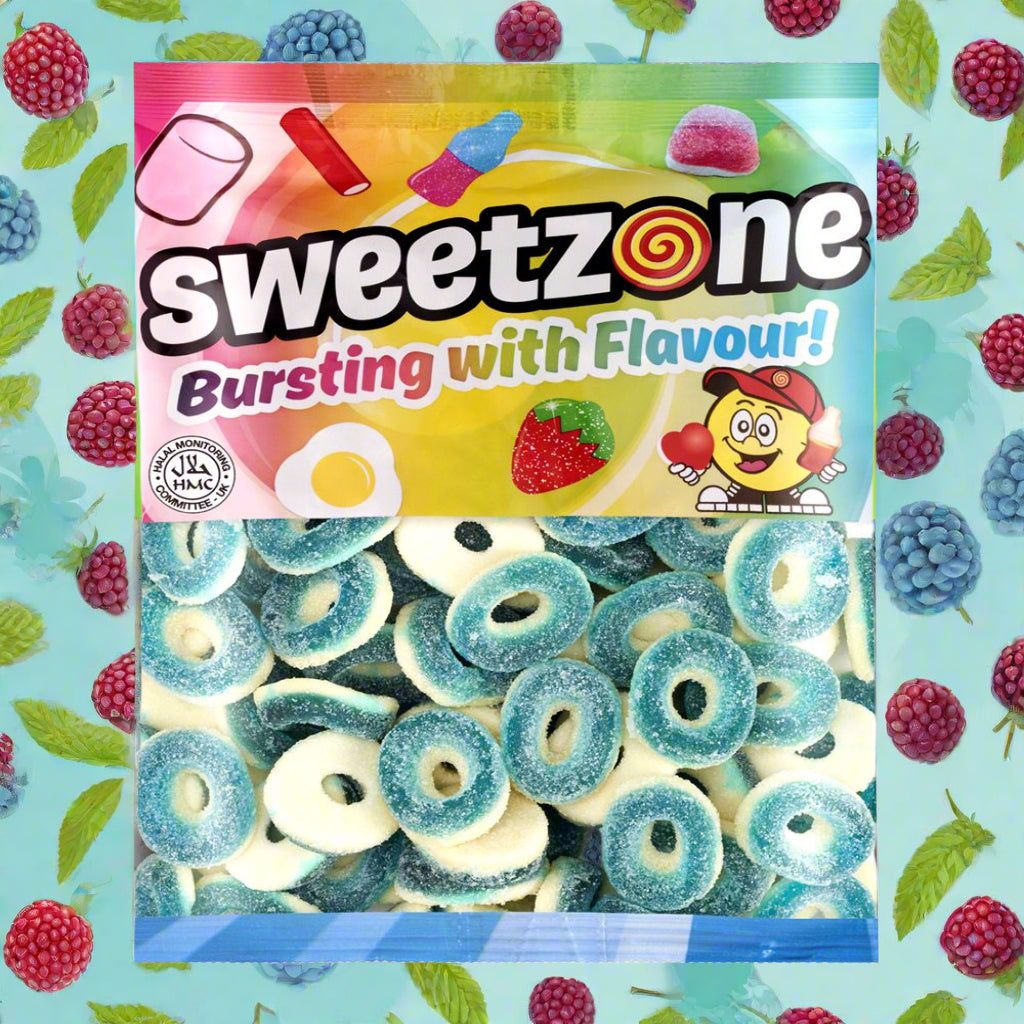 Sweetzone Sour Blue Raspberry Rings 1kg Bag