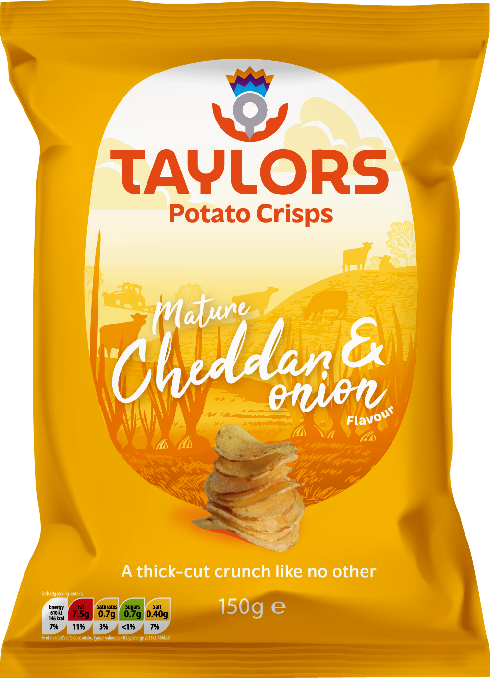 Taylors Cheddar & Onion Straight Cut Potato Crisps 150g – Classic Scottish Cheese Flavour