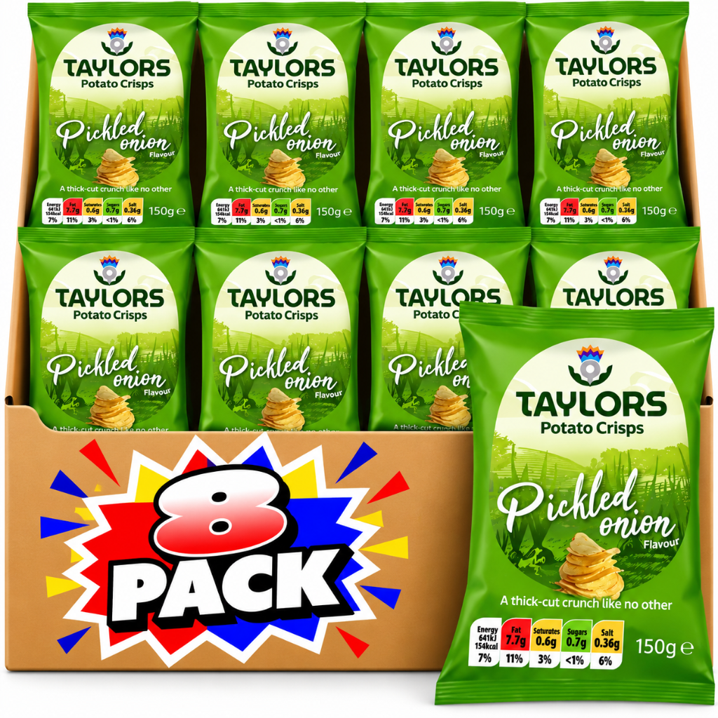 Taylors Pickled Onion Straight Cut Potato Crisps 150g – 8 Pack