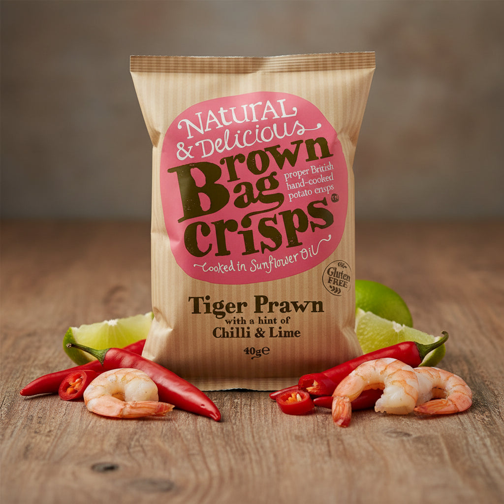 Brown Bag Crisps Tiger Prawn with Chilli & Lime Flavour Crisps 40g