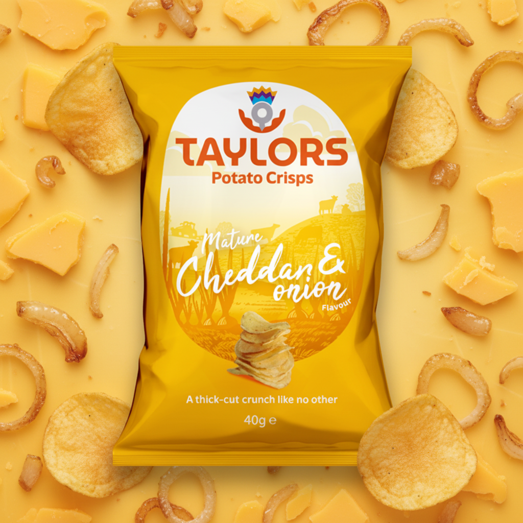 Taylors of Scotland Cheddar And Onion Flavour Crisps 40g Single Bag