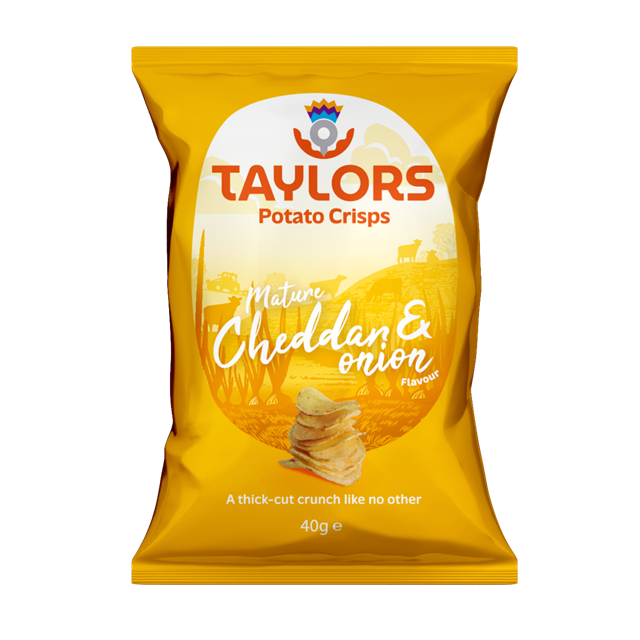 Taylors of Scotland Cheddar And Onion Flavour Crisps 40g Single Bag