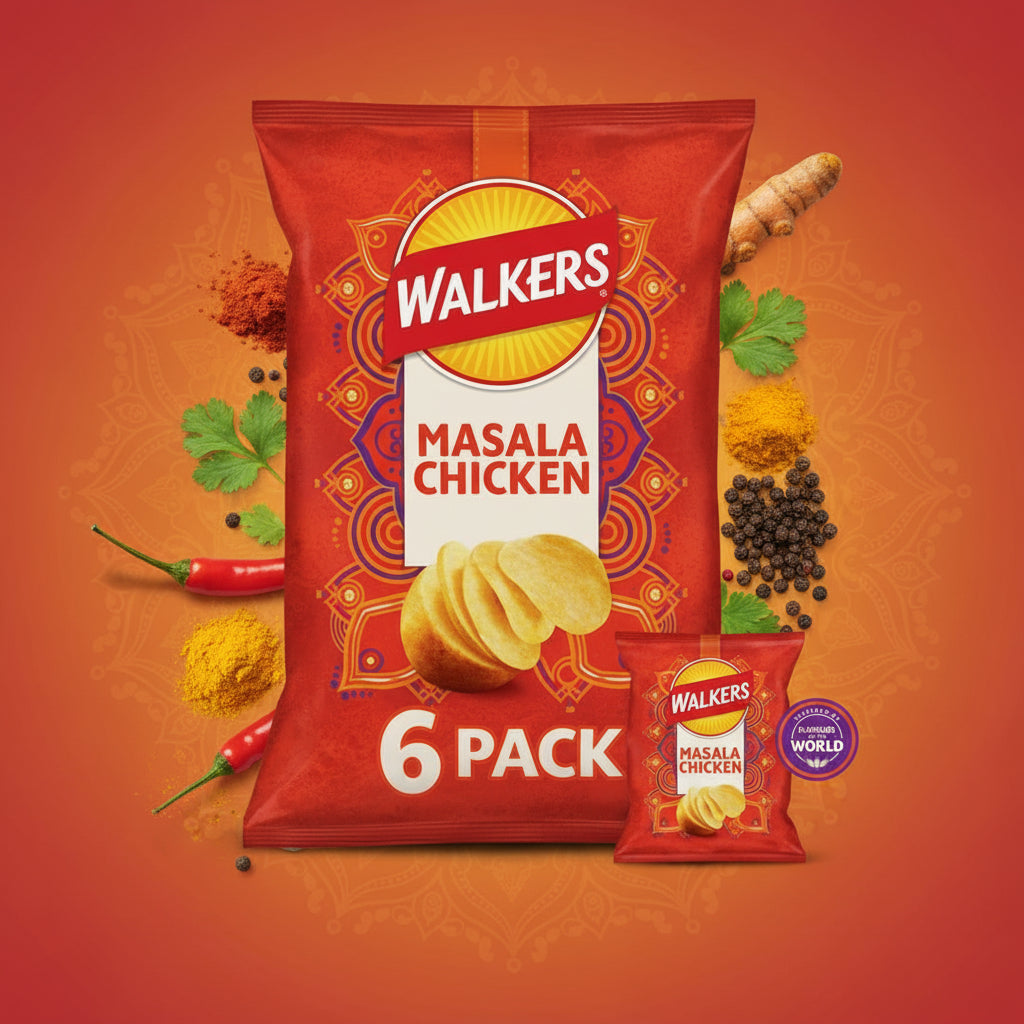 Walker Masala Chicken Multipack Crisps 6 x 25g Bags BBE JULY 2026 