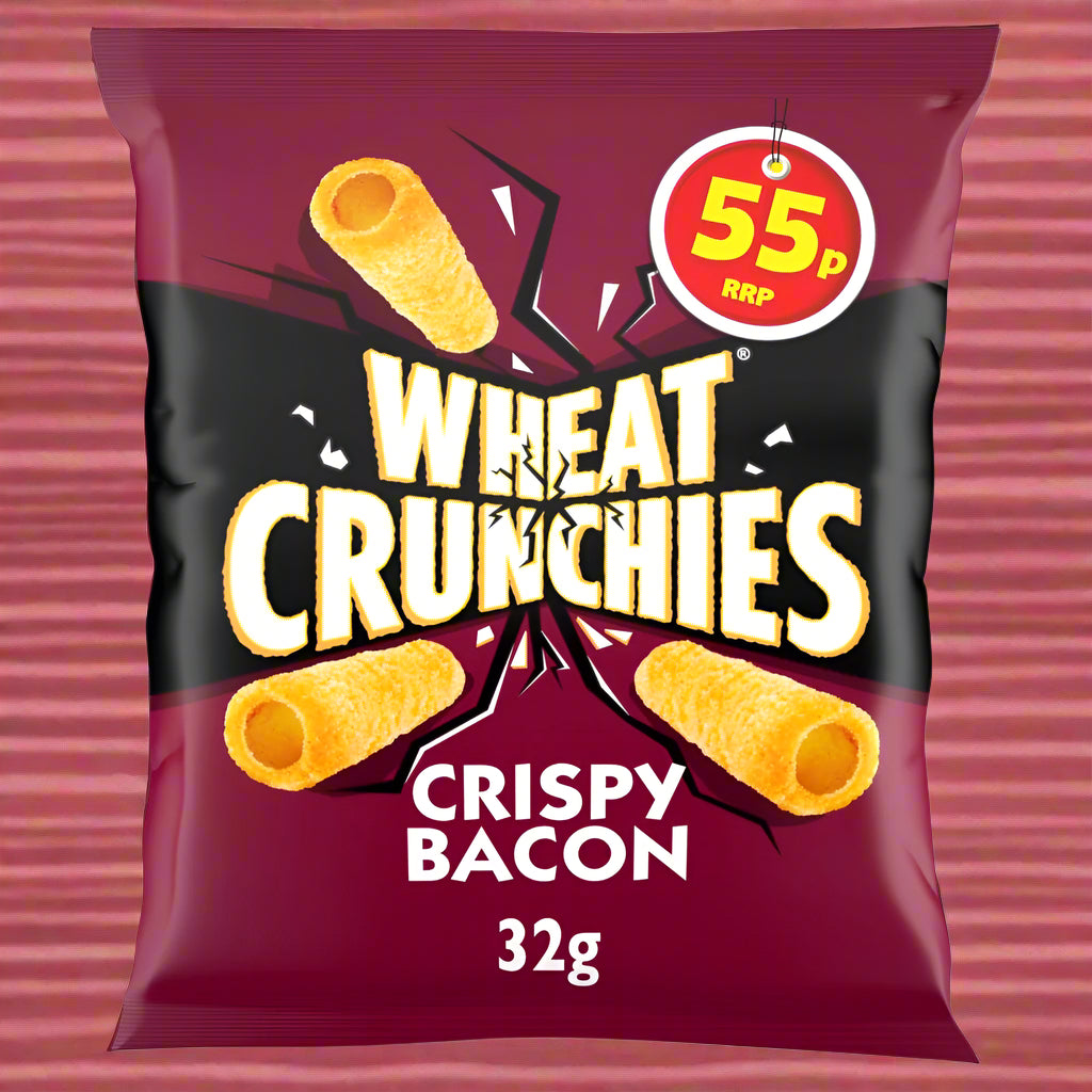Wheat Crunchies Crispy Bacon Flavour Snacks 32g 55p PMP Full Box (30 Pack)