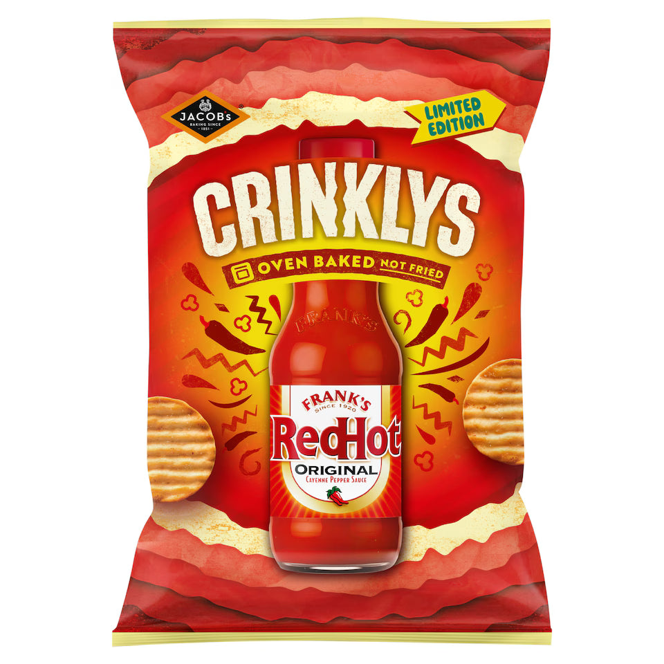 Jacob's Crinklys Franks Red Hot Original Baked Snacks 90g £1.25 PMP