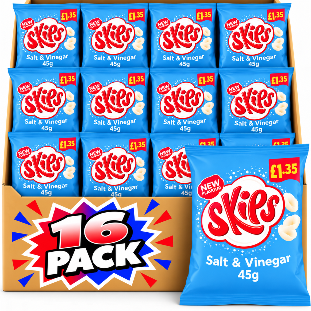 Skips Salt & Vinegar Crisps 45g £1.35 PMP – 16 Pack
