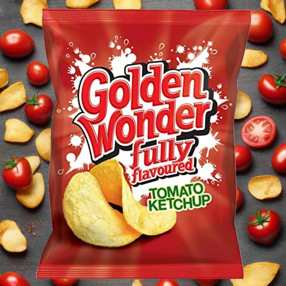 Golden Wonder Fully Flavoured Tomato Ketchup Crisps 32.5g Single Packet