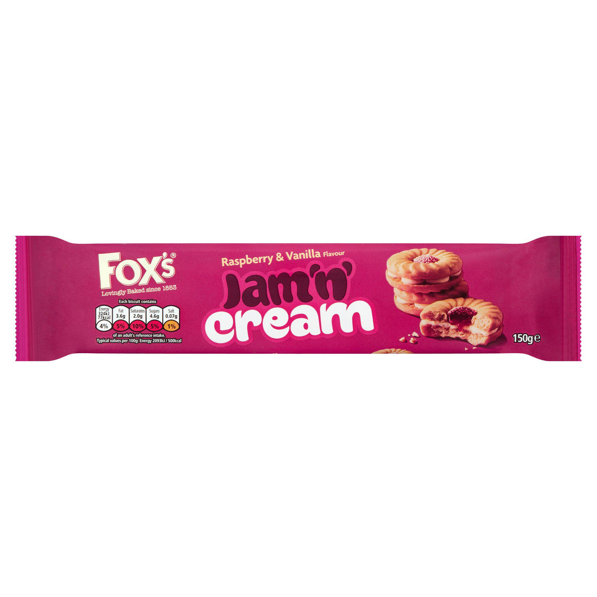 Fox's Jam 'n Cream Raspberry & Vanilla Flavour 150g £1.29 PMP