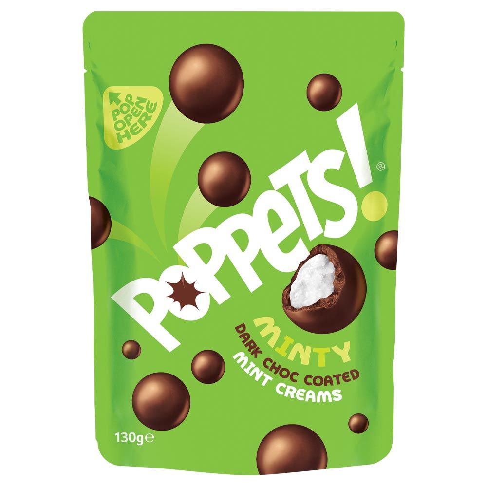 Poppets Dark Chocolate Coated Mint Creams Pouch 130g