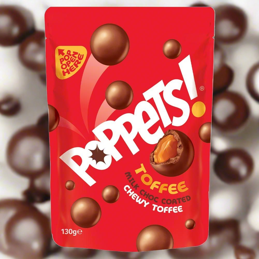 Poppets Milk Chocolate Coated Chewy Toffee Pouch 130g