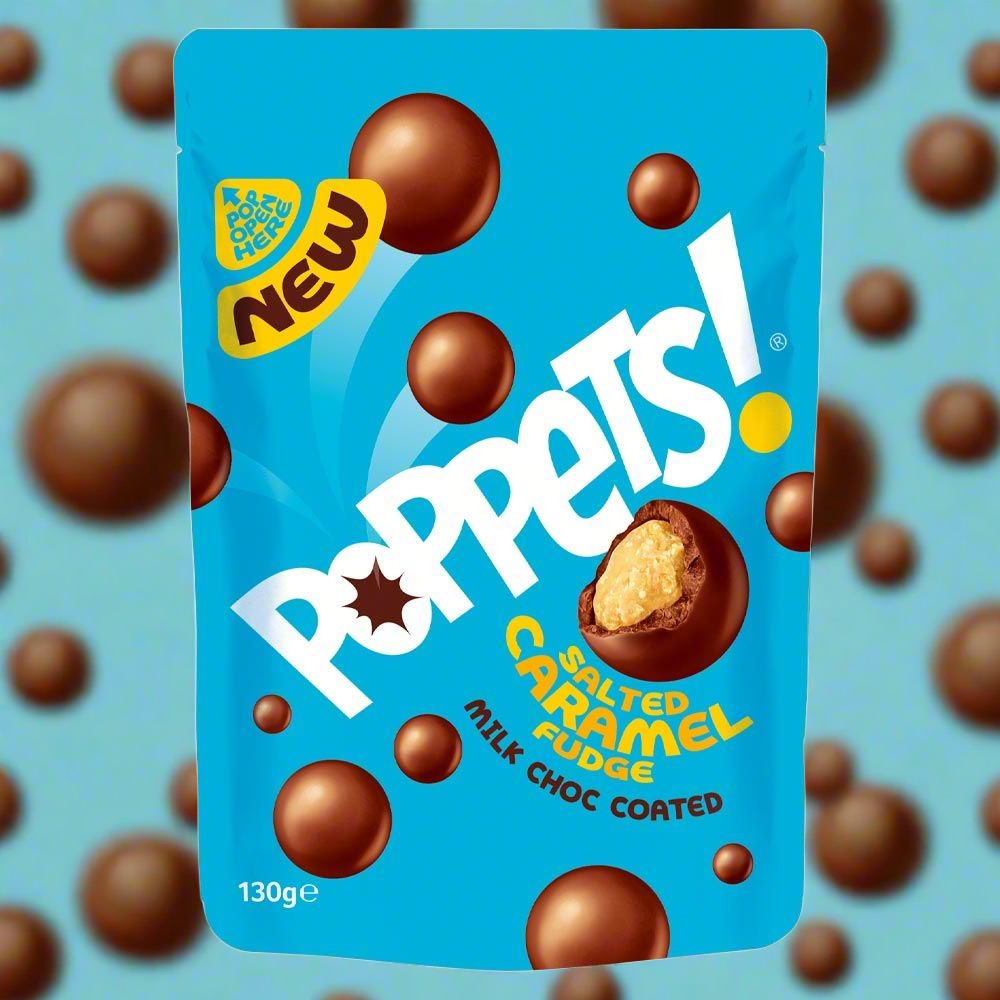 Poppets Milk Chocolate Coated Salted Caramel Fudge Pouch 130g