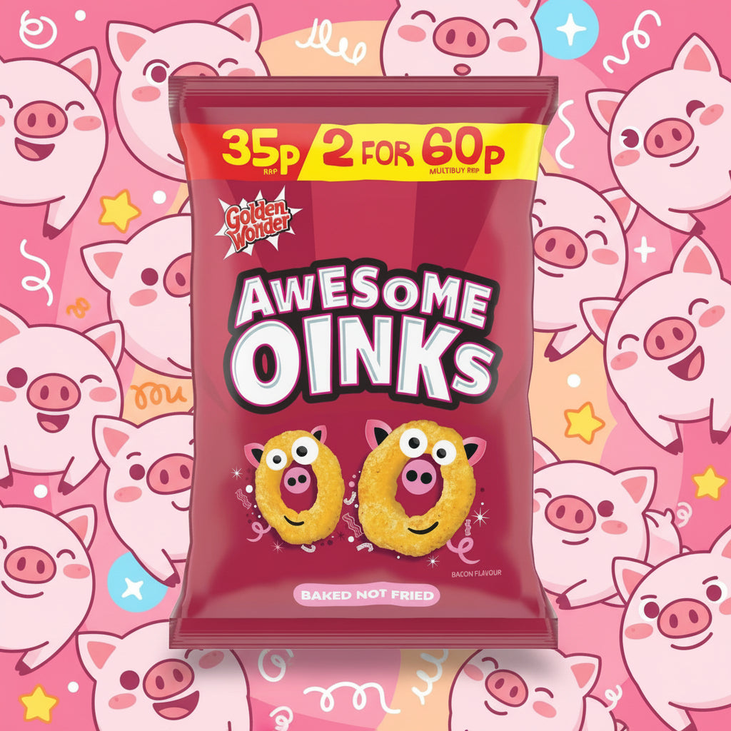 Golden Wonder Awesome Oinks Bacon Flavour Corn Snacks 22g Single Packet