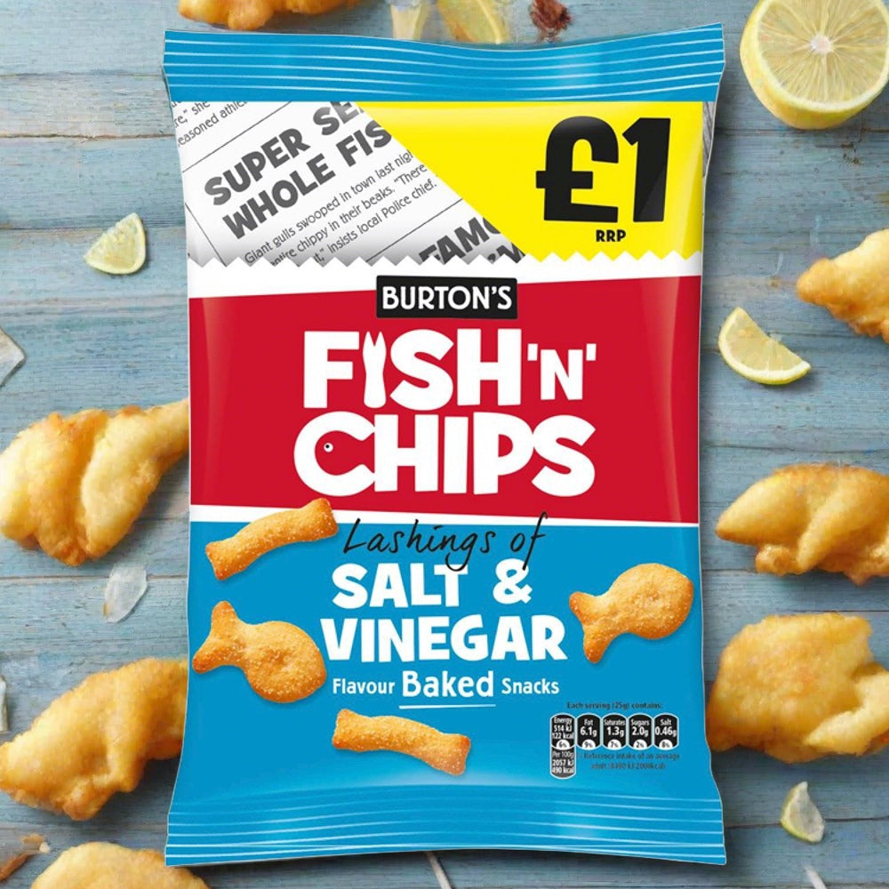 Burton's Fish 'N' Chips Lashings of Salt & Vinegar Flavour Baked Snacks 125g