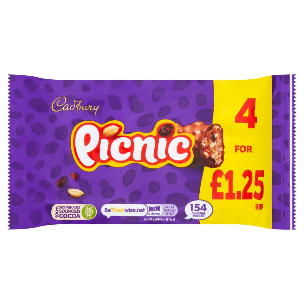 Cadbury Picnic Chocolate Bar 4 Pack  128g