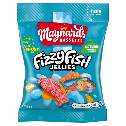Maynards Bassetts Soft Jellies Fizzy Fish Sweets Bag 130g £1.25 PMP