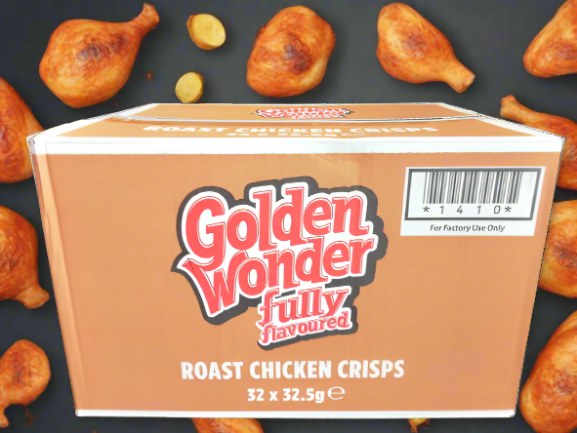 Golden Wonder Fully Flavoured Roast Chicken Flavour Crisps 32.5g Full Box 32 Pack